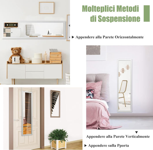 Specchio a Figura Intera Sopra la Porta, Specchio da Parete Lungo con Ganci per la Porta, Ideale per Camera da Letto Soggiorno Ingresso, 33x119 cm (Bianco)