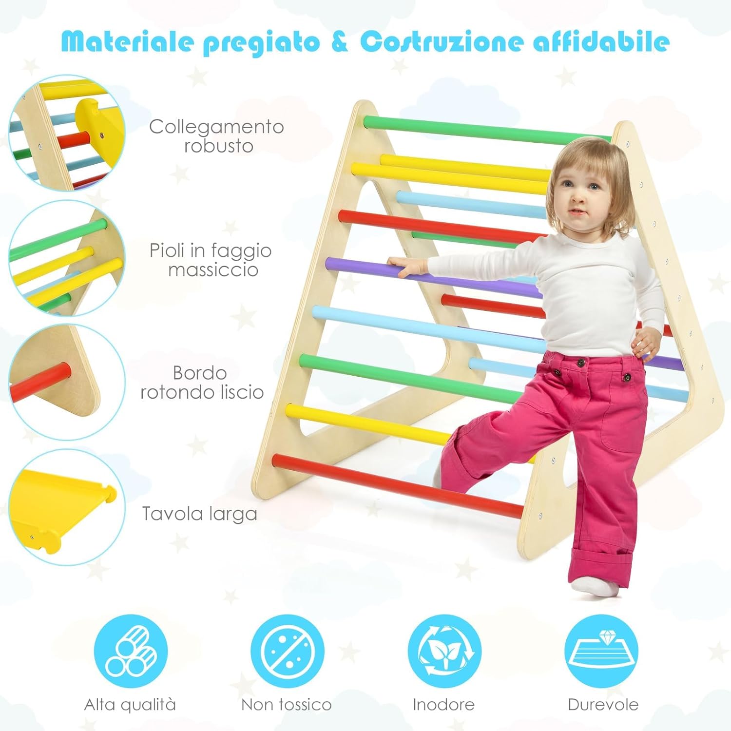 5 in 1 Set da Arrampicata per Bambini, Set Attrezzature da Gioco al Coperto con 2 Triangoli 1 Cubo e 2 Scivoli, per Scivolare e Arrampicarsi, Scala Giochi Arrampicata per Bambini 1+ Anni