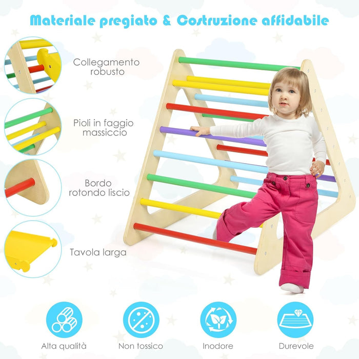 5 in 1 Set da Arrampicata per Bambini, Set Attrezzature da Gioco al Coperto con 2 Triangoli 1 Cubo e 2 Scivoli, per Scivolare e Arrampicarsi, Scala Giochi Arrampicata per Bambini 1+ Anni