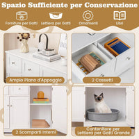 Lettiera Nascosto per Gatti, Mobile Laterale per Gatti con 2 Cassetti, 3 Porte e Dispositivi Anti-Ribaltamento, Armadio Moderno per Animali Domestici, Bianco