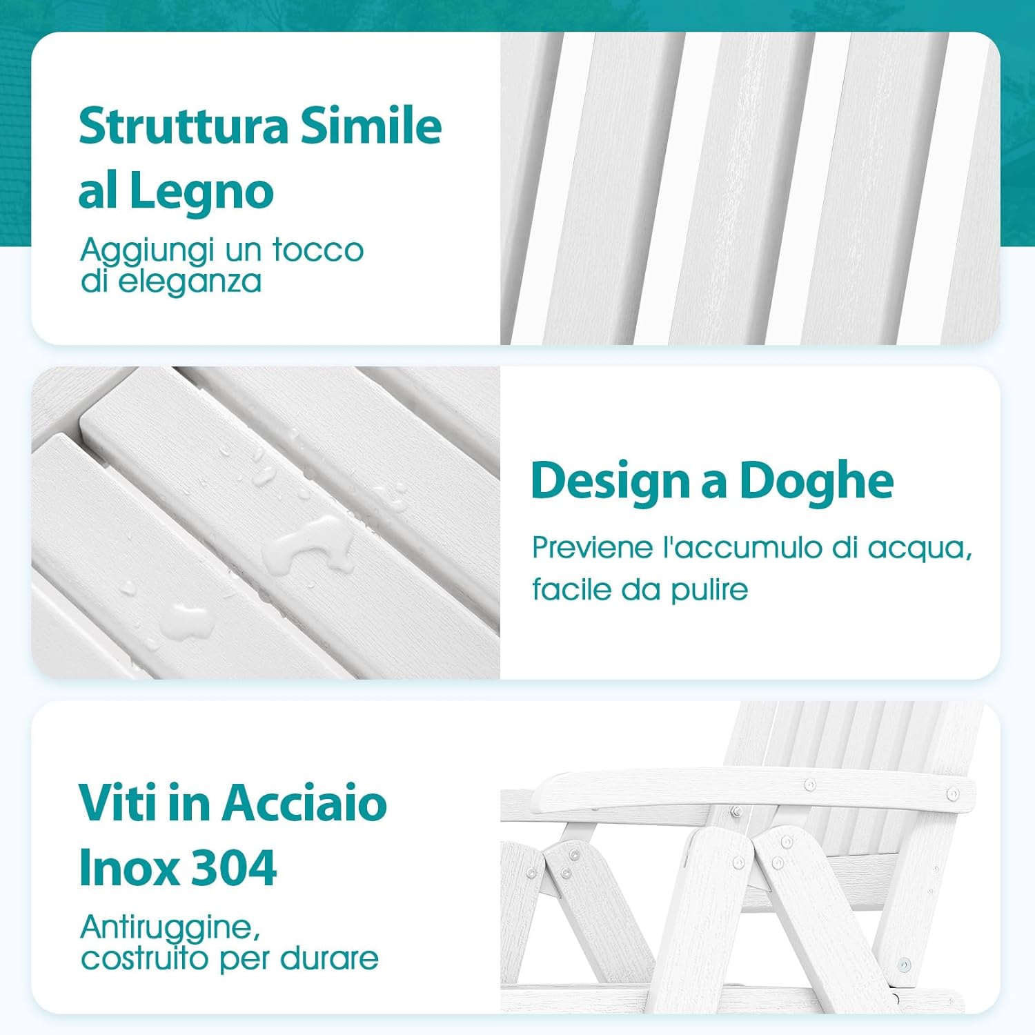 Sedia Esterno Pieghevole, Sedia Ergonomica in HDPE con Braccioli, Schienale Curvo e Seduta a Doghe, Poltrona Pranzo per Giardino Balcone Patio, Portata 150 kg (Bianco)