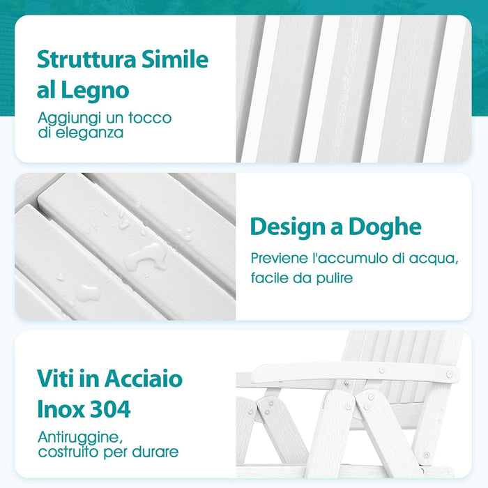 Sedia Esterno Pieghevole, Sedia Ergonomica in HDPE con Braccioli, Schienale Curvo e Seduta a Doghe, Poltrona Pranzo per Giardino Balcone Patio, Portata 150 kg (Bianco)