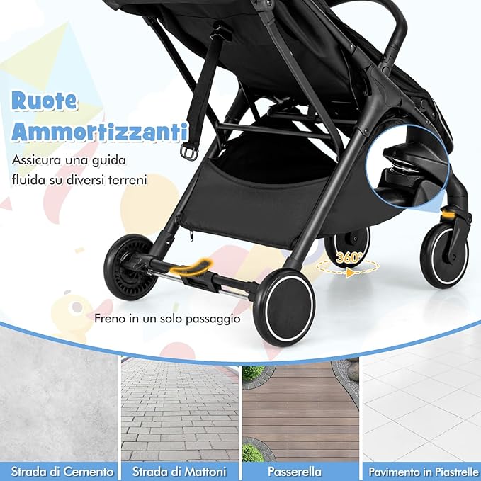 Passeggino Leggero per Bambini, Passeggino da Viaggio con Schienale Regolabile, Passeggino Portatile per Bambini con Schienale Reclinabile e Cappotta Regolabile, per Bambini 0-3 Anni