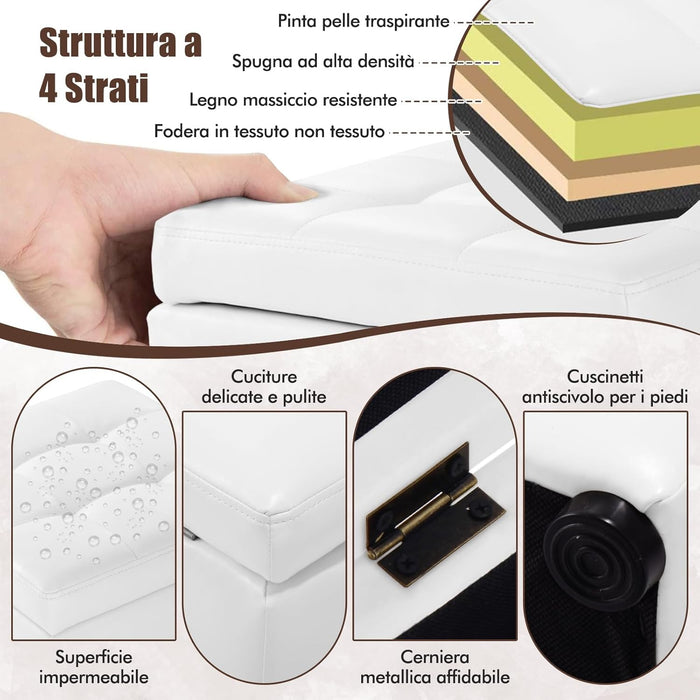 Pouf Contenitore Quadrato in Ecopelle, Pouf Cubo Poggiapiedi Carico Max. 300 kg, 40 x 40 x 40 cm (Bianco)