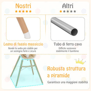 Seggiolone per Bambini con Vassoio Regolabile, Seggiolone in Legno con Cuscino per Seduta Rimovibile, Gambe Staccabile (Grigio)