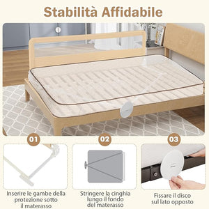 Barriera Letto per Bambini di 180 cm, Sponda di Sicurezza Pieghevole con Copertura Rimovibile, Rete Traspirante, Sbarra da Letto per Letti Singoli e Matrimoniali, 180 x 41 x 55 cm (Beige)