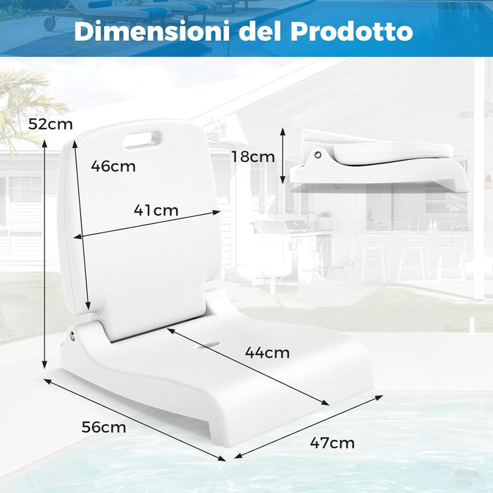 Sedia da Piscina Esterno, Sedia Pieghevole con Maniglia e Supporto, Foro di Drenaggio, Struttura in PE, Design Leggero per Spiagga, Campeggio, Pesca, Portata 100 kg