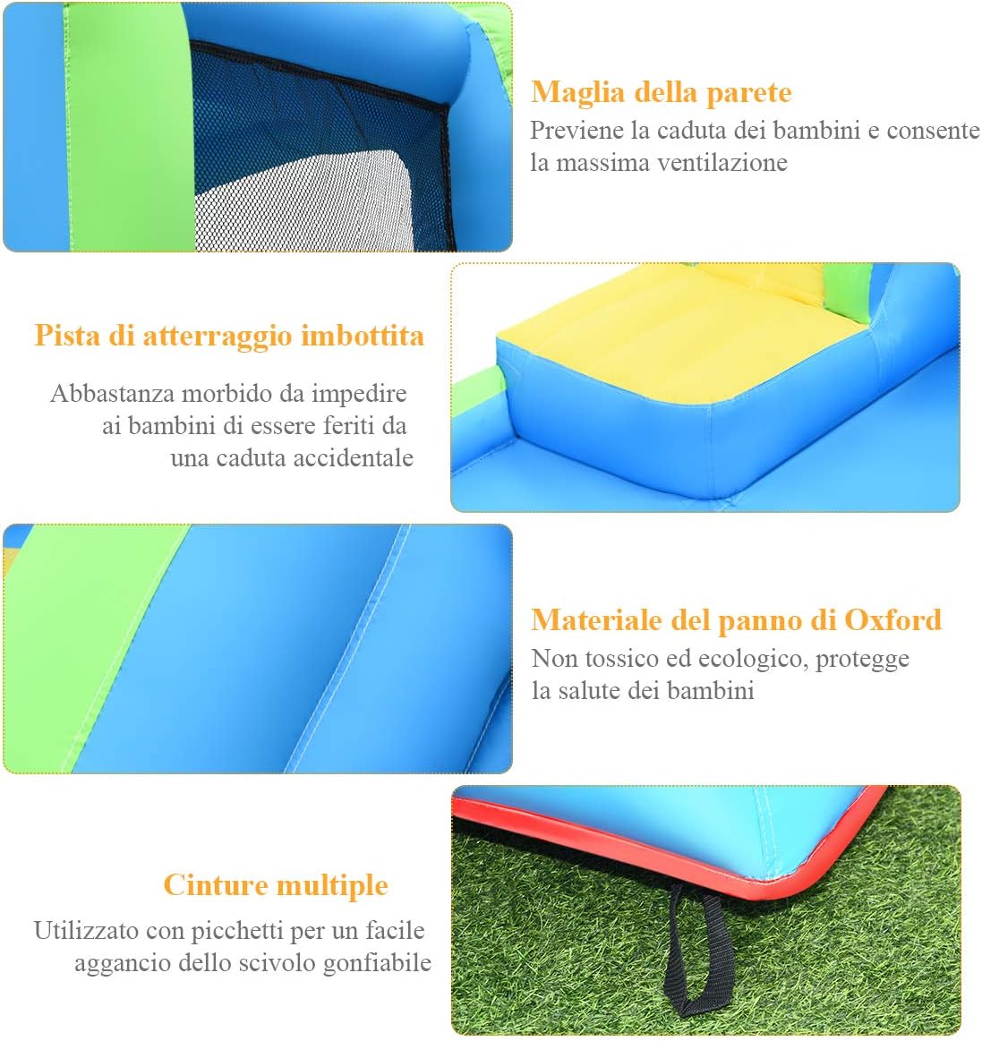 Castello Gonfiabile 3 in 1 Per 4 Bambini 4-12anni - Con Scivolo/Piscina/Muro Arrampicante - Con Borsa di Trasporto/Kit di Riparazione - Interno ed Esterno - Senza soffiatore