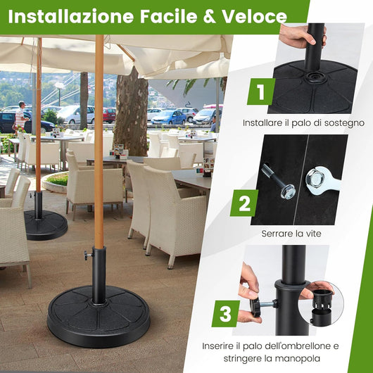 Base Ombrellone da Esterno 14 kg, Supporto Rotondo per Ombrellone 45 CM con Diametro Palo 38/48 MM, Base per Ombrellone Robusta da Giardino Terrazzo Esterno