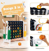 Forza 4 Gigante, Forza Quattro per Bambini con Canestro, Palla, 5 Anelli e 42 Piedine, Giochi Educativi da Esterno ed Interno per Vacanze e Feste, Ideale per Bambini +3 Anni