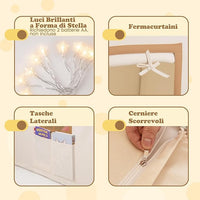 Tenda da Gioco per Bambini, con Tenda Porta e Finestre, Luci a Stella, Tappetino Antiscivolo, Casetta per Bambini e Bambine 3-10 Anni, 120 x 101 x 143 cm (Marrone)