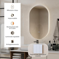 Specchio LED da Bagno 80x50 cm, Specchio da Parete Ovale con Pulsanti Touch, 3 Colori, Antiesplosione Antiappannamento