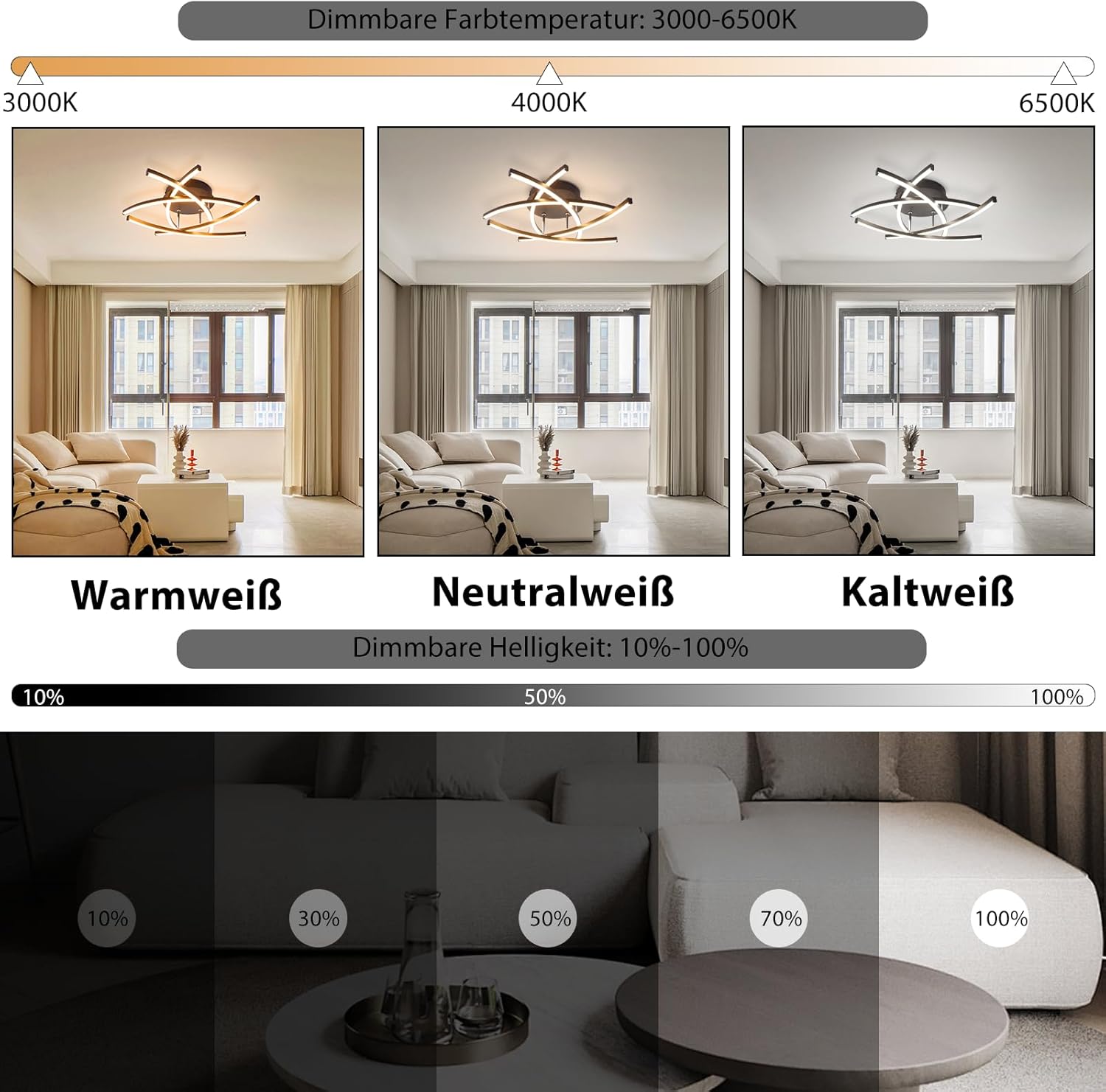 ZMH Lampada da soffitto plafoniera LED moderna nera 32W per soggiorno ufficio