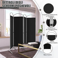 Paravento Pieghevole a 4/6 Pannelli, Separé Divisorio Interno ed Esterno, Pannelli Divisori per Camera da Letto, Ufficio e Soggiorno (221 x 188 cm 4 Pannelli, Nero)