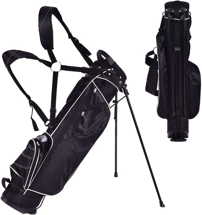 Sacca da Golf con Supporto, Borsa da Golf a 4 Scomparti con 4 Tasche con Cerniera, Borsa Frigo, Tracolla Doppia, Cappuccio Antipioggia, Supporto per Ombrellone