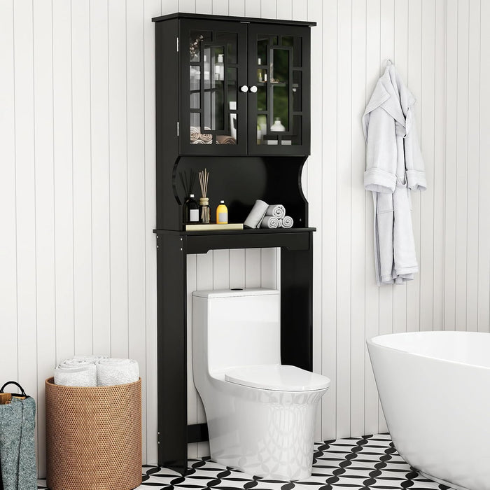 Mobile per Lavatrice, Organizzatore Bagno con 3 Mensole, Scaffale per Bagno con Mensola Interna Regolabile e 2 Ante, Salva Spazio (Nero)