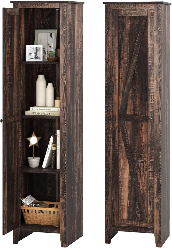 Mobile Bagno 43 x 39,5 x 183 cm, Colonna Bagno con Ante e 4 Ripiani, Armadietto Salvaspazio Alto a Colonna in MDF, per Soggiorno, Cucina e Ufficio (Marrone)