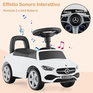 Mercedes Benz Macchinina Cavalcabile a Spinta per Bambini, Auto da Gioco con Volante Clacson e Suono, Spazio di Archiviazione, Auto a Spinta per bambini 1-3 Anni (Bianco)