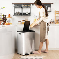 Pattumiera per Differenziata 2 Scomparti, Secchi Spazzatura Differenziata 2 x 30 L, Bidone con Coperchi a Chiusura Morbida, Acciaio Inox Anti-Impronte (Argento)