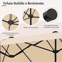 Ombrellone Doppio da Giardino 400 x 200 cm, Ombrellone Rettangolare con Base, Parasole Esterno con Manovella e 12 Stecche, per Giardino Piscina Patio