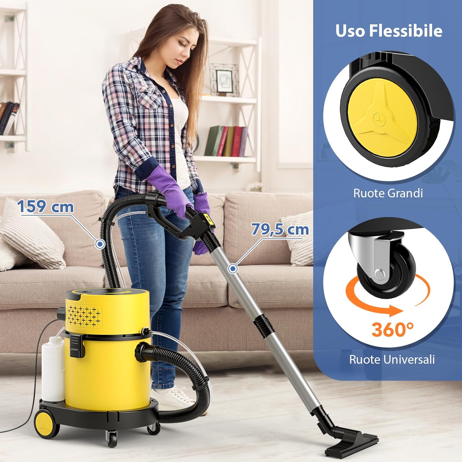 1200W 20L Aspiratori Solidi e Liquidi, 4 in 1 Macchina per Pulizia 17 KPA, Aspirapolvere con Accessori per Pavimenti Scale Divano Auto