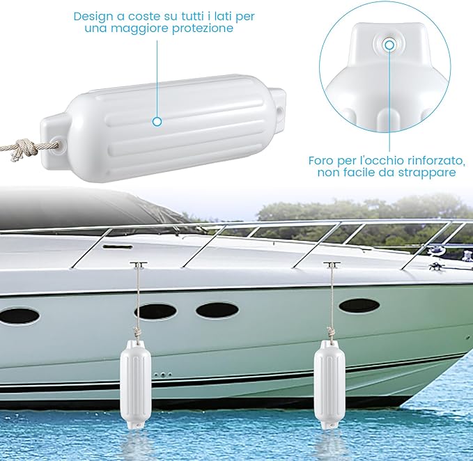 Set 4 Parabordi per Barca, Parabordi per Imbarcazioni, Gommonni, Boat Fender(Bianco)