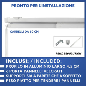 Bastone Sistema Binario Tenda A Pannelli Alluminio Grigio Satinato Arredamento Estensibile da 276 A 335CM a 6 Vie, Attacco Soffitto/Parete