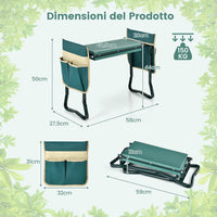 Inginocchiatoio da Giardino 2 in 1, Sgabello da Giardino Portatile e Pieghevole per Inginocchiare e Sedere, Sedile per Giardinaggio con 2 Tasche Porta Attrezzi e Materassino Ampio