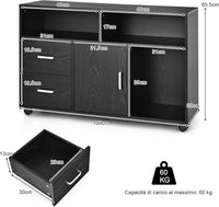 Mobile Per Documenti Con 3 Mensole Aperte, 2 Cassetti, Superficie Ampia, Schedario Mobile Con 5 Ruote Girevoli, Per Casa e Ufficio