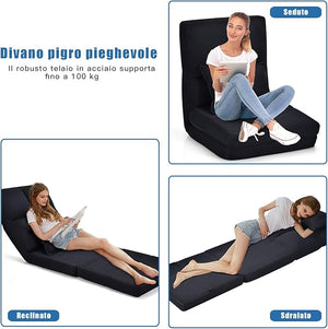 Sedia Pieghevole da Pavimento Portatile, 5 Angoli Regolabile, Cuscino da Seduta con Cuscino per la Schiena, Ideale per Soggiorno Camera da Letto (Nero)