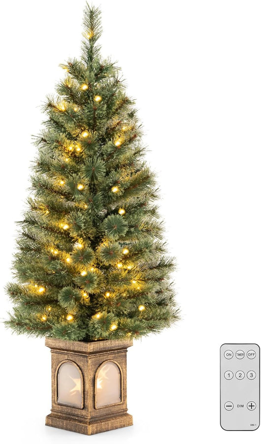 Albero di Natale Artificiale da 120 CM con Aghi di Pino, Albero di Natale con 116 Punte di Ramo, 100 Luci LED, 3 Modalità Dinamiche, Timer, Luminosità Regolabile e Telecomando