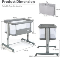 3 in 1, culla regolabile in altezza a 5 livelli, culla con materasso, lettino da viaggio mobile su ruote con navicella, culla per bambini dalla nascita fino a 9 kg (grigio chiaro)