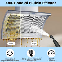 1500W Pulitore a Vapore Portatile, Vaporizzatore Domestico con Serbatoio d'Acqua 1 L (Sostenibile), Tempo Riscaldamento 10s, Macchina per Pulizia a Vapore Multiuso (Bianco)