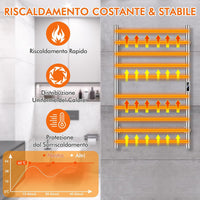 120W Scaldasalviette Elettrico con 10 Barre, Timer e Display LCD, Portasciugamani Elettrico Riscaldato Impermeabile in Acciaio Inox, Argento