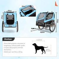 Rimorchio Bici per Animali, Carrello per Bicicletta per Cani di Piccola e Media Taglia con Ruote da 50cm e Tettuccio Apribile, Portata 40 kg, 60,5 x 135 x 95 cm (Azzurro)