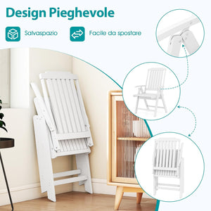 Sedia Esterno Pieghevole, Sedia Ergonomica in HDPE con Braccioli, Schienale Curvo e Seduta a Doghe, Poltrona Pranzo per Giardino Balcone Patio, Portata 150 kg (Bianco)