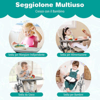 Seggiolone Pieghevole per Bambini, Portatile Regolabile con Poggiapiedi, Seggiolone con Vassoio Staccabile, Cuscino Sede in PU, Cintura di Sicurezzae Ruote Incorporate, Portata 15 kg (Beige)