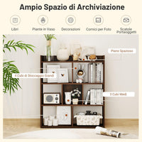 Libreria a Cubi con 7 Scomparti, Mensola Espositiva per l'Archiviazione, Libreria in Legno con Dispositivi Anti-Ribaltamento, per Studio Soggiorno, 80x20x90 cm (Caffè)