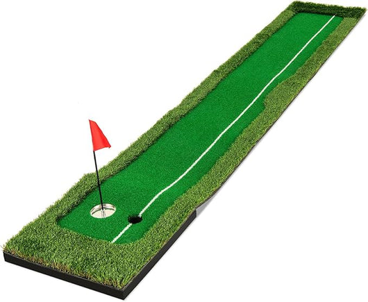 Putting Green, Tappetino da Interno ed Esterno con Erba Sintetica, 3 Palline da Golf e 2 Dimensioni di Buche, Tappetino da Golf per Casa, Ufficio e Giardino, 300 x 50 cm