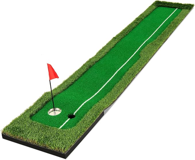 Putting Green, Tappetino da Interno ed Esterno con Erba Sintetica, 3 Palline da Golf e 2 Dimensioni di Buche, Tappetino da Golf per Casa, Ufficio e Giardino, 300 x 50 cm