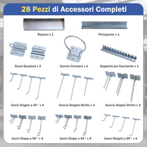Kit 3 Pannelli Porta Attrezzi da Parete 60 x 40 cm, Pannello Forato Portaoggetti con 24 Ganci e Supporti, Pannello Portautensili per Officina e Garage (Blu)