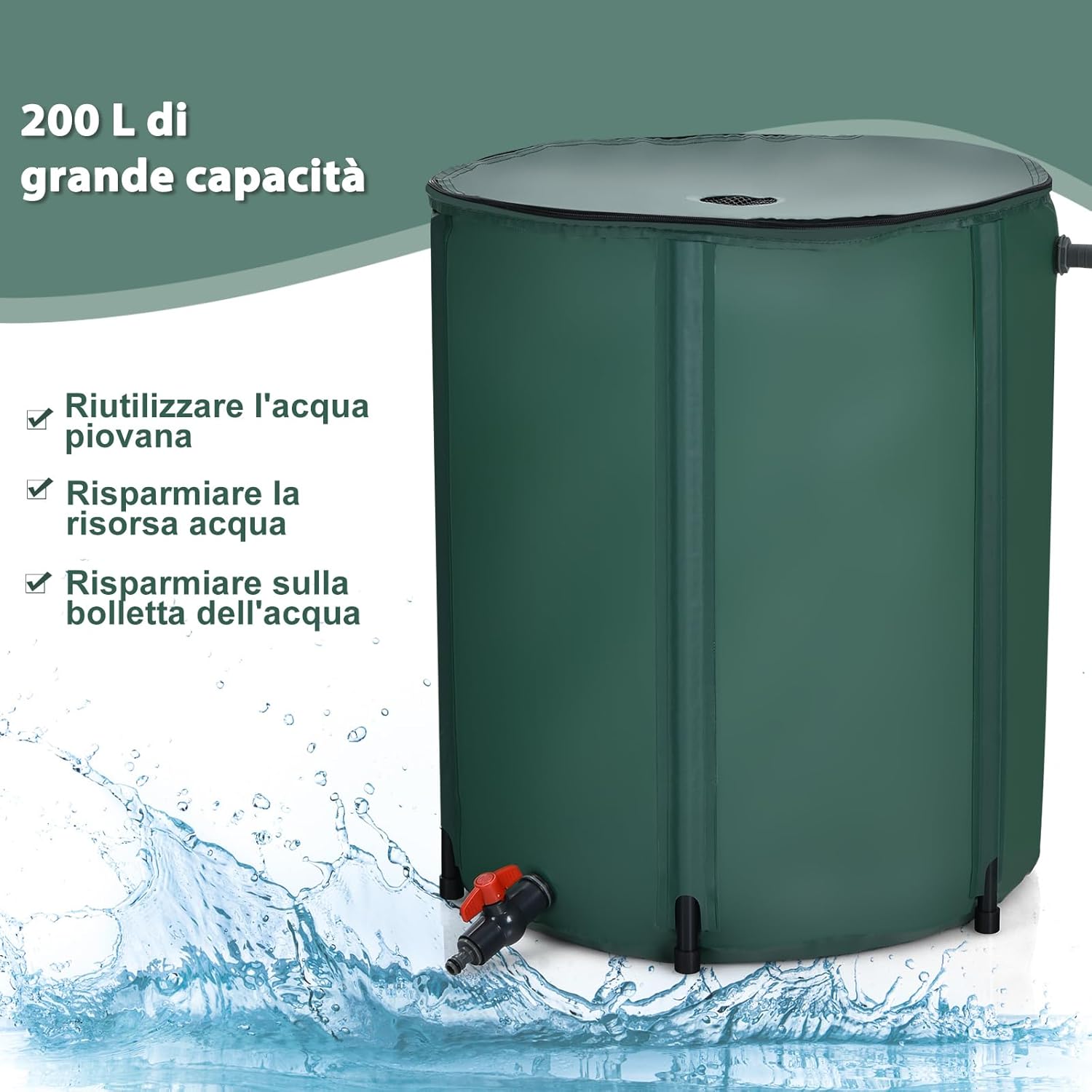 Bidone per la Raccolta dell'Acqua Piovana, Serbatoio Cisterna Raccolta Acqua, con Rubinetto, 200L