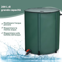 Bidone per la Raccolta dell'Acqua Piovana, Serbatoio Cisterna Raccolta Acqua, con Rubinetto, 200L