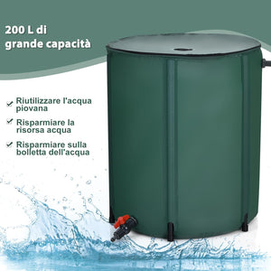 Bidone per la Raccolta dell'Acqua Piovana, Serbatoio Cisterna Raccolta Acqua, con Rubinetto, 200L