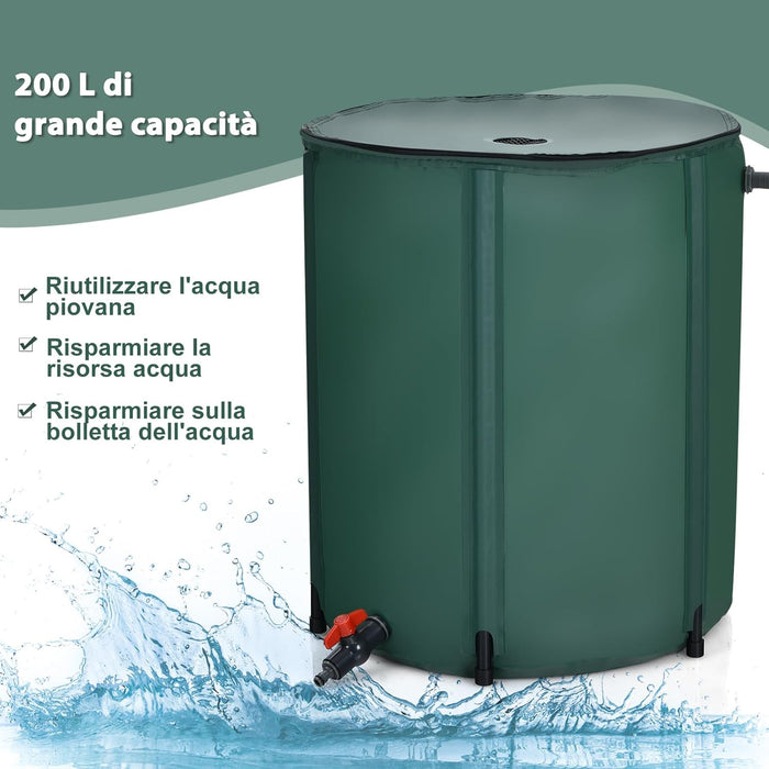 Bidone per la Raccolta dell'Acqua Piovana, Serbatoio Cisterna Raccolta Acqua, con Rubinetto, 200L