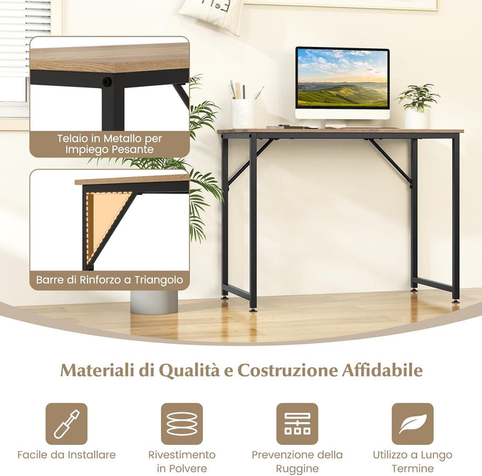 Scrivania per Computer 100 x 50 x 77 cm, Scrivania Moderna e Salvaspazio in Metallo Resistente con Piedini Regolabili, Scrivania Versatile per Casa e Ufficio (Legno)