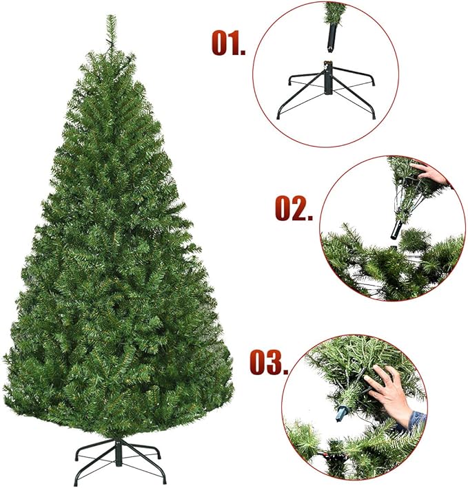 Albero di Natale 120/150/180/210 cm, Albero di Natale con Luci Incorporate 11 Modalità di Illuminazione, 300/600/1000/1570 Rami e Base in Metallo, Perfetta per Casa e Negozio (180cm)