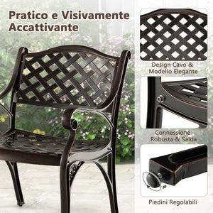 Set di 2 Sedie da Giardino in Alluminio Pressofuso, Sedie da Pranzo per Esterno, con Braccioli e Sedute Curve, Poltrona in Metallo da Giardino Balcone, Portata 150 kg (Modello 1)