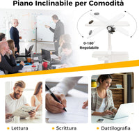Scrivania Regolabile in Altezza con Ruote, Standing Desk Mobile con Piano Inclinabile e Scomparti, Scrivania per Laptop Ergonomica con Rotelle per Ufficio e Casa (Bianco)