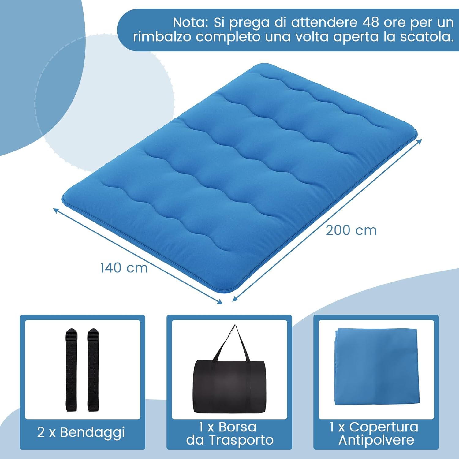 Materasso Futon Pieghevole, Materasso Portatile con Sacca da Trasporto per Camping, Materasso da Terra con Copertura Lavabile (200 x 140 cm, Blu)
